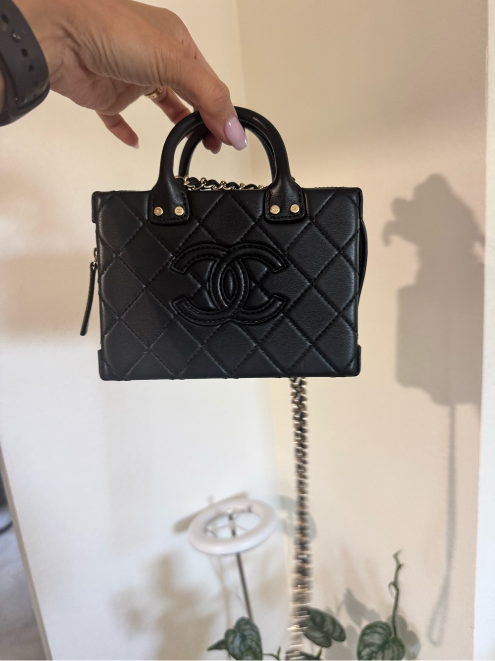 CHANEL Black Quilted Mini Top-Handle Bag with Chain